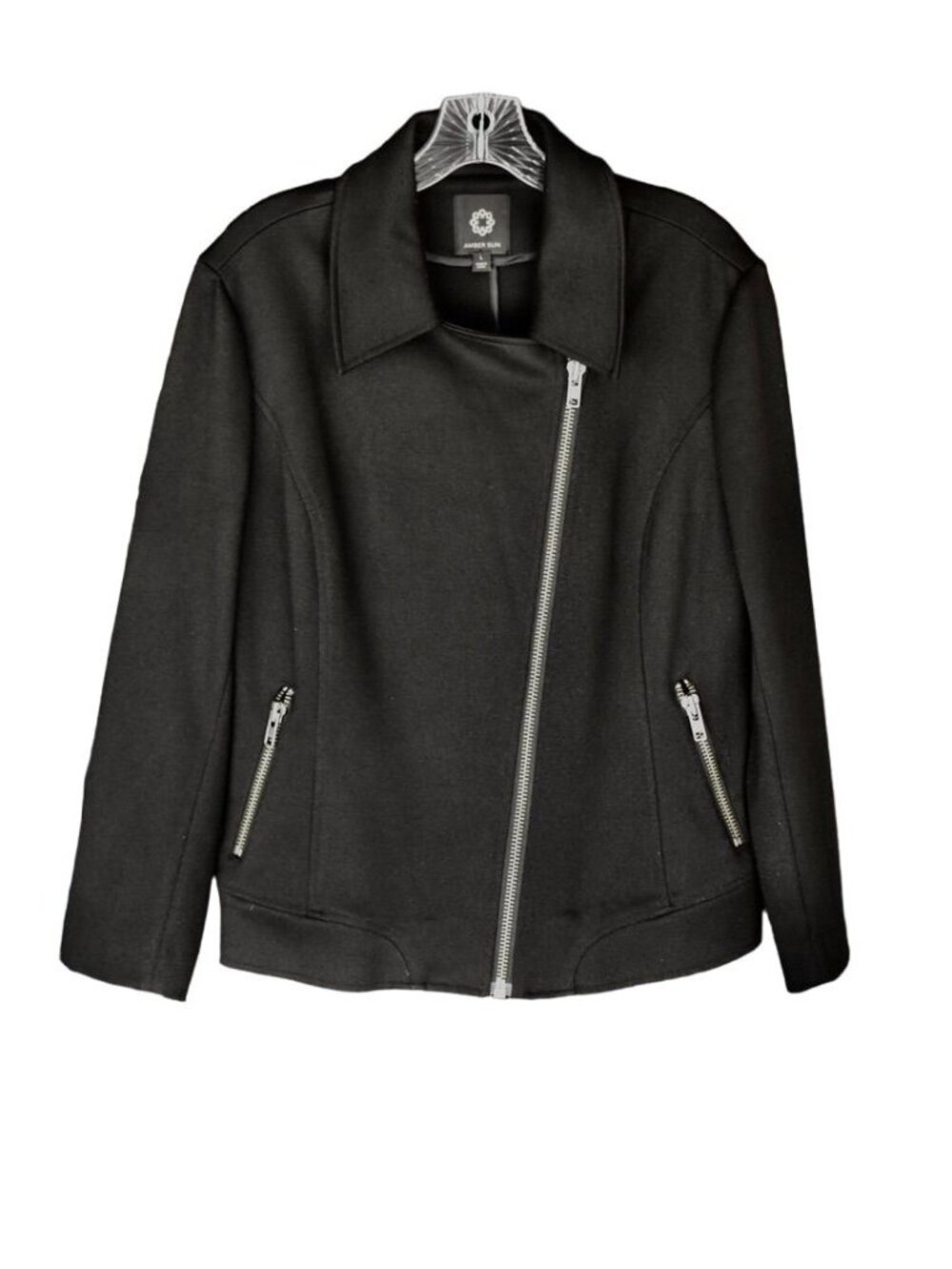 Women's Amber Sun Black Double Knit Moto Jacket L